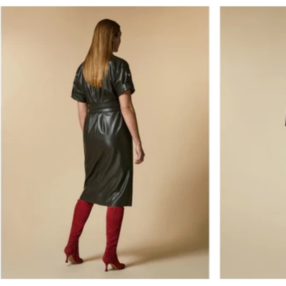 MARINA RINALDI BLACK LAMBSKIN LEATHER WRAP DRESS SZ 18 - Picture 3 of 6